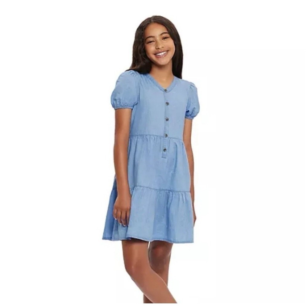 New Gap Kids Girls Short Sleeve Dress Chambray XS /4-5